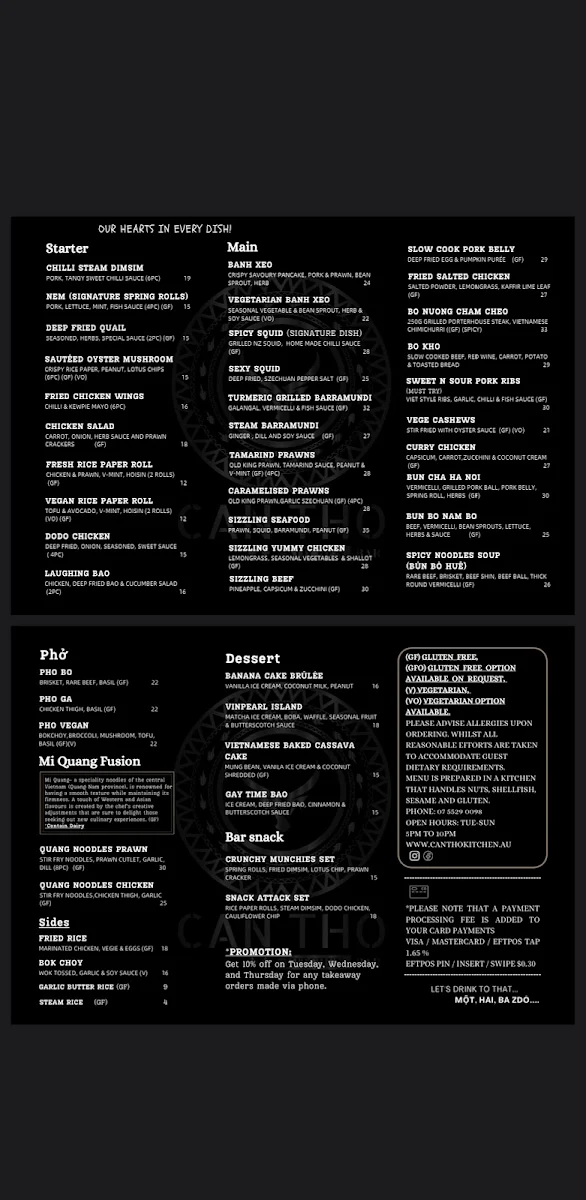 Menu, Can Tho Kitchen Bar