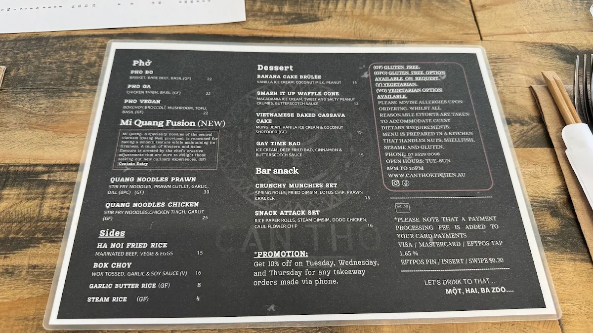 Menu, Can Tho Kitchen Bar