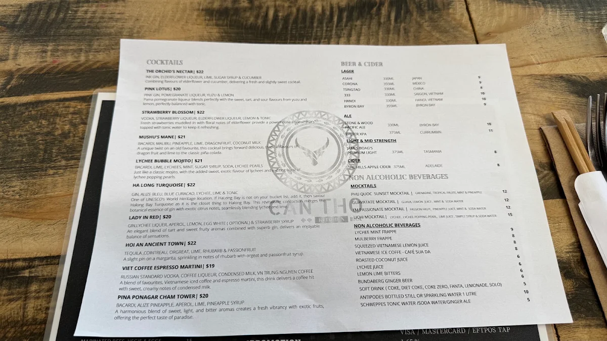 Menu, Can Tho Kitchen Bar