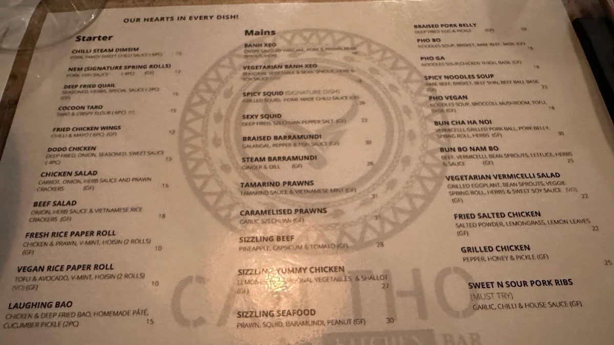 Menu, Can Tho Kitchen Bar