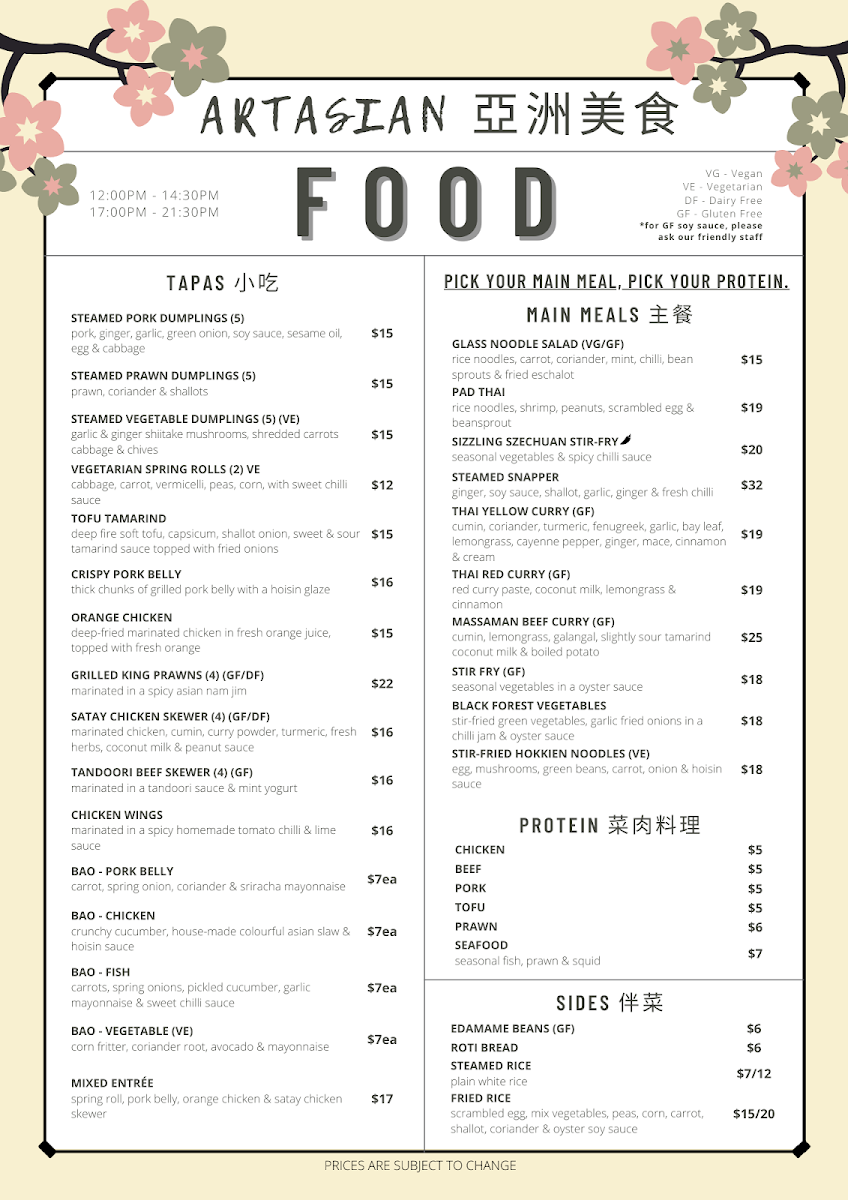 Menu, Artasian