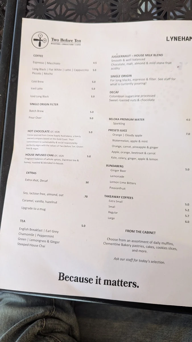 Menu, The Front Gallery & Cafe
