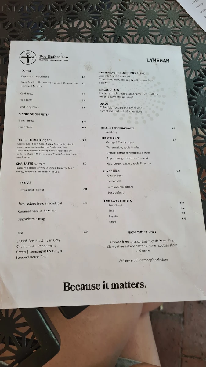 Menu, The Front Gallery & Cafe