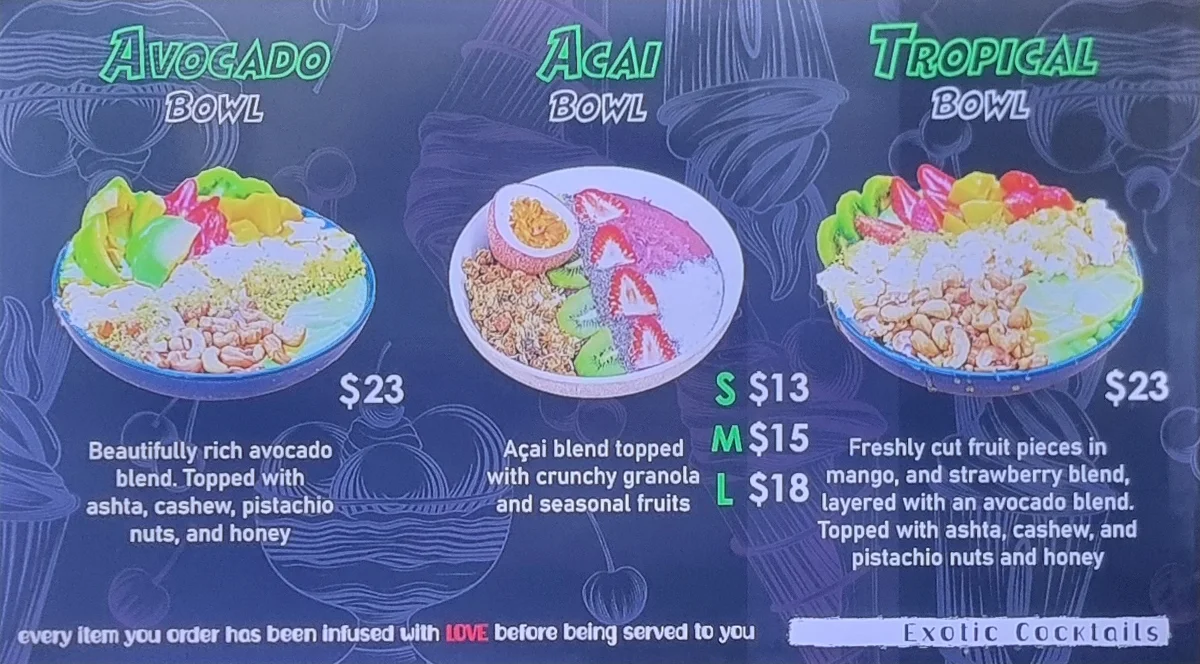 Menu, EXOTIC COCKTAILS