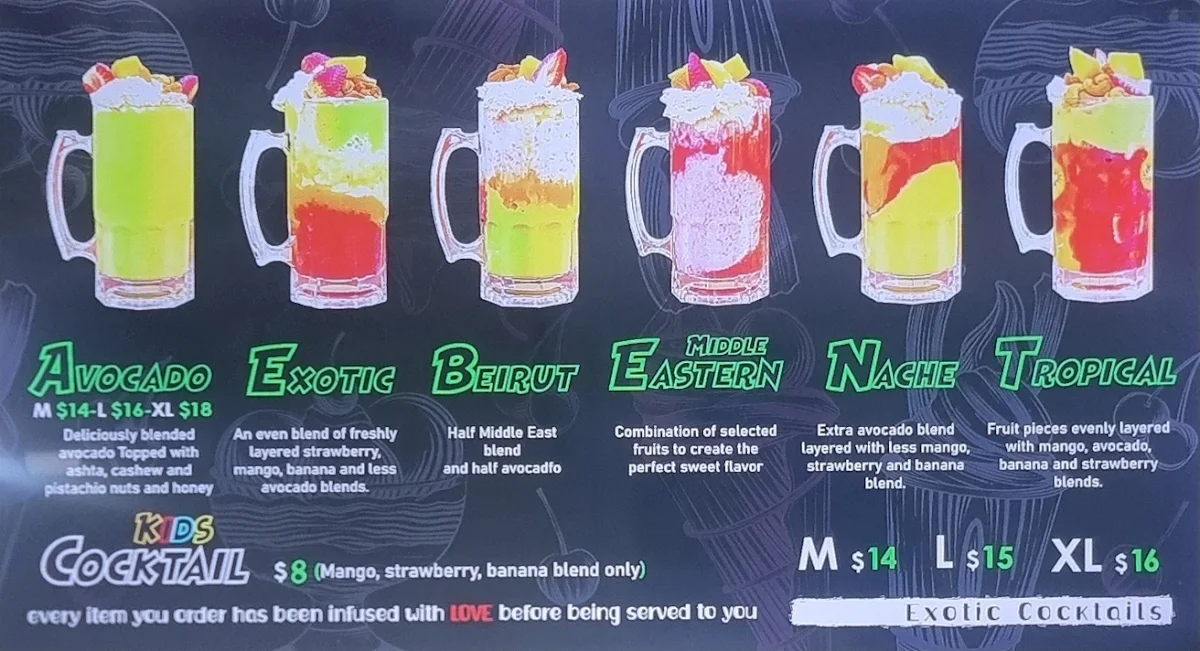Menu, EXOTIC COCKTAILS