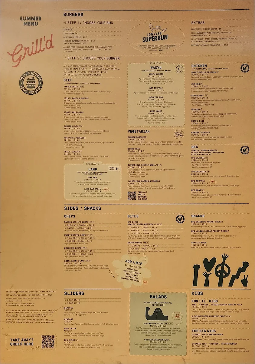 Menu, Grill'd Burgers - Southern Cross