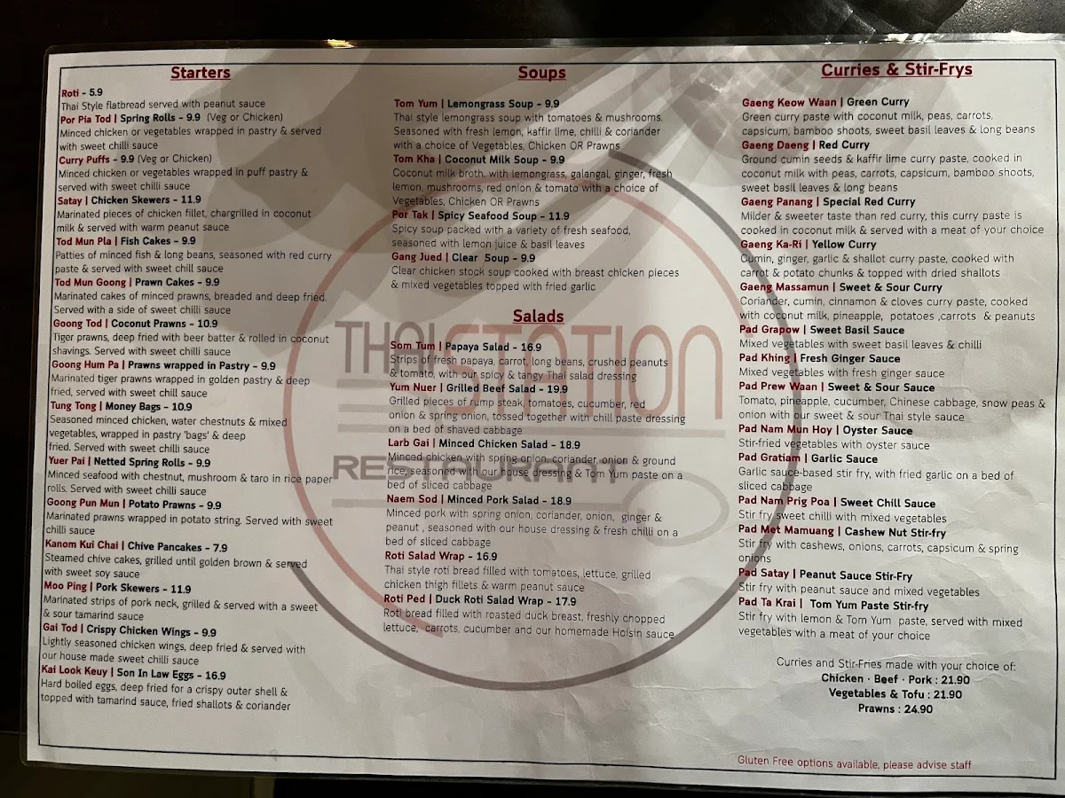 Menu, Thai Station Restaurant