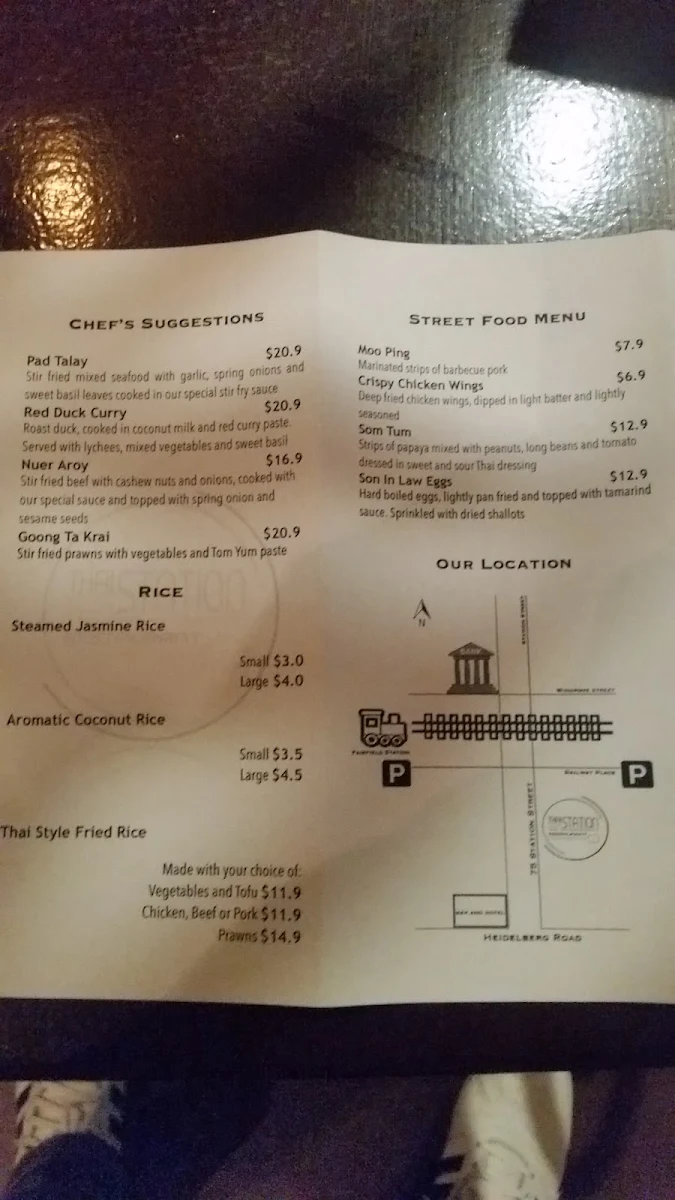 Menu, Thai Station Restaurant