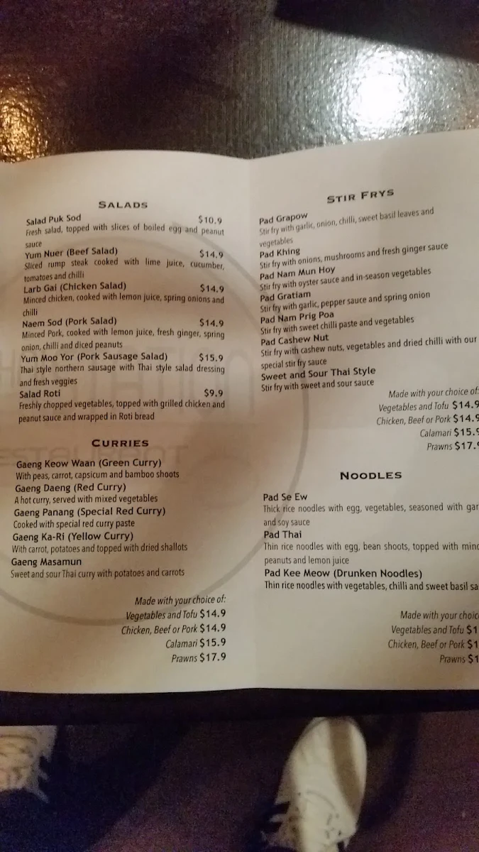 Menu, Thai Station Restaurant