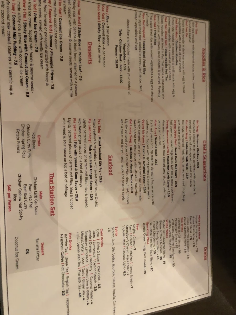 Menu, Thai Station Restaurant