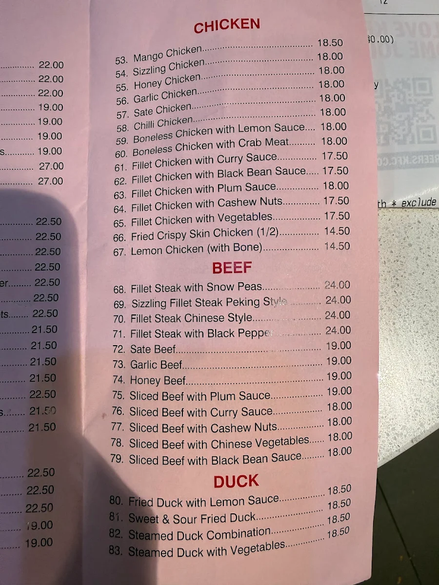 Menu, Leura Chinese Restaurant
