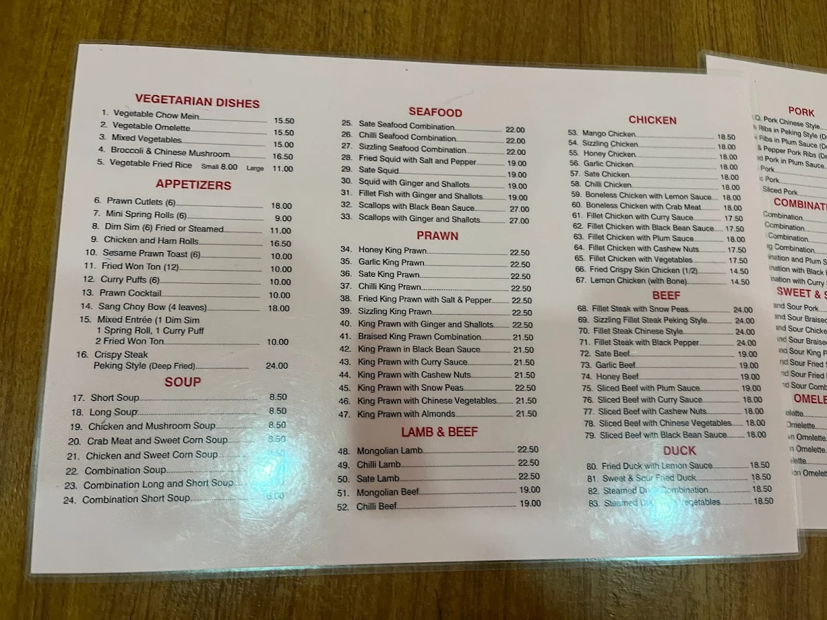 Menu, Leura Chinese Restaurant