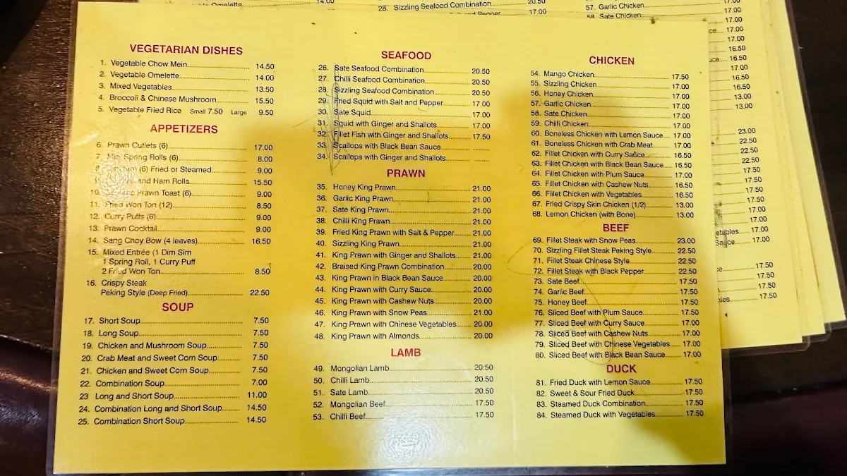 Menu, Leura Chinese Restaurant