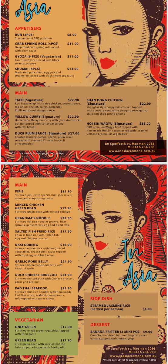 Menu, In Asia