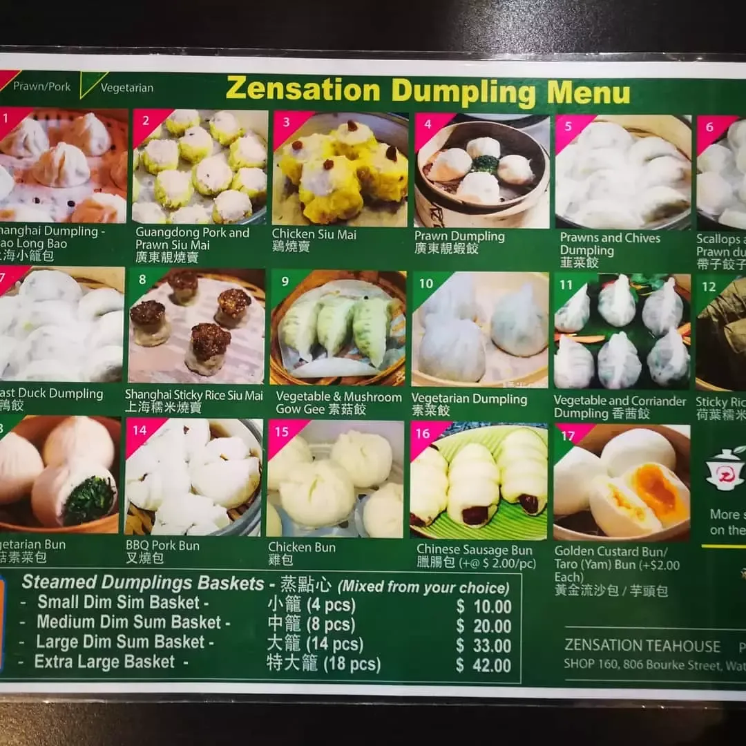 Menu, Zensation Tea House
