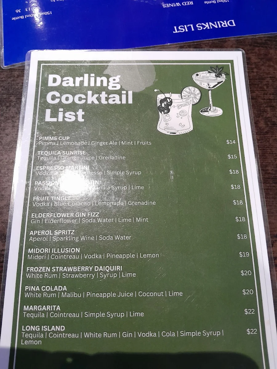 Menu, Sir Charles Darling Hotel