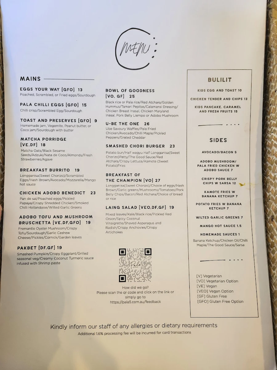 Menu, Pala5
