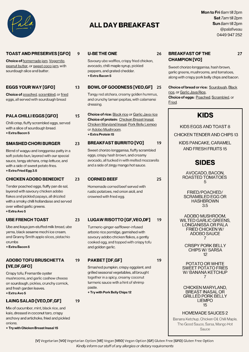 Menu, Pala5