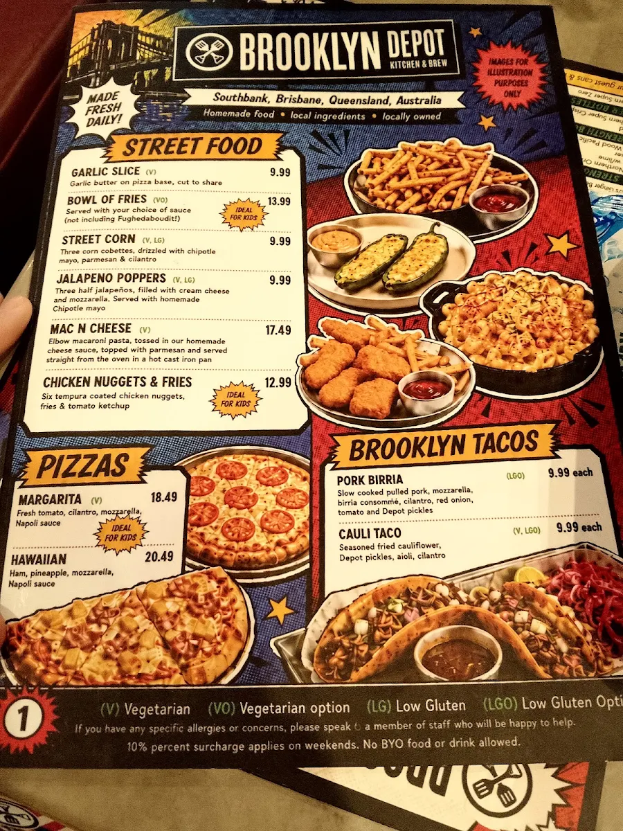Menu, Brooklyn Depot, Southbank, Brisbane