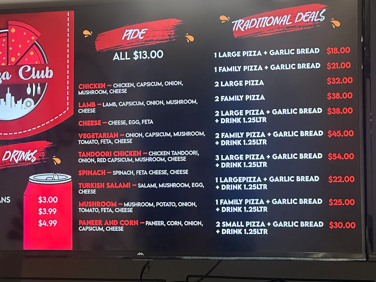 Menu, PIZZA CLUB TARNEIT