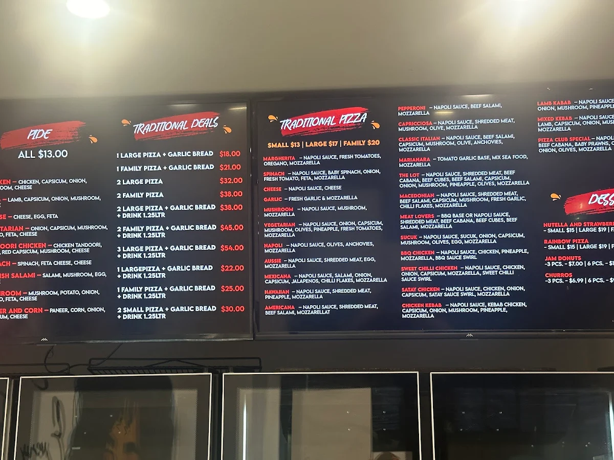 Menu, PIZZA CLUB TARNEIT