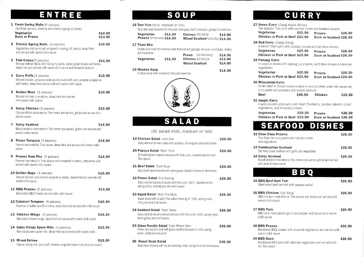 Menu, Real Thai Kitchen Restaurant