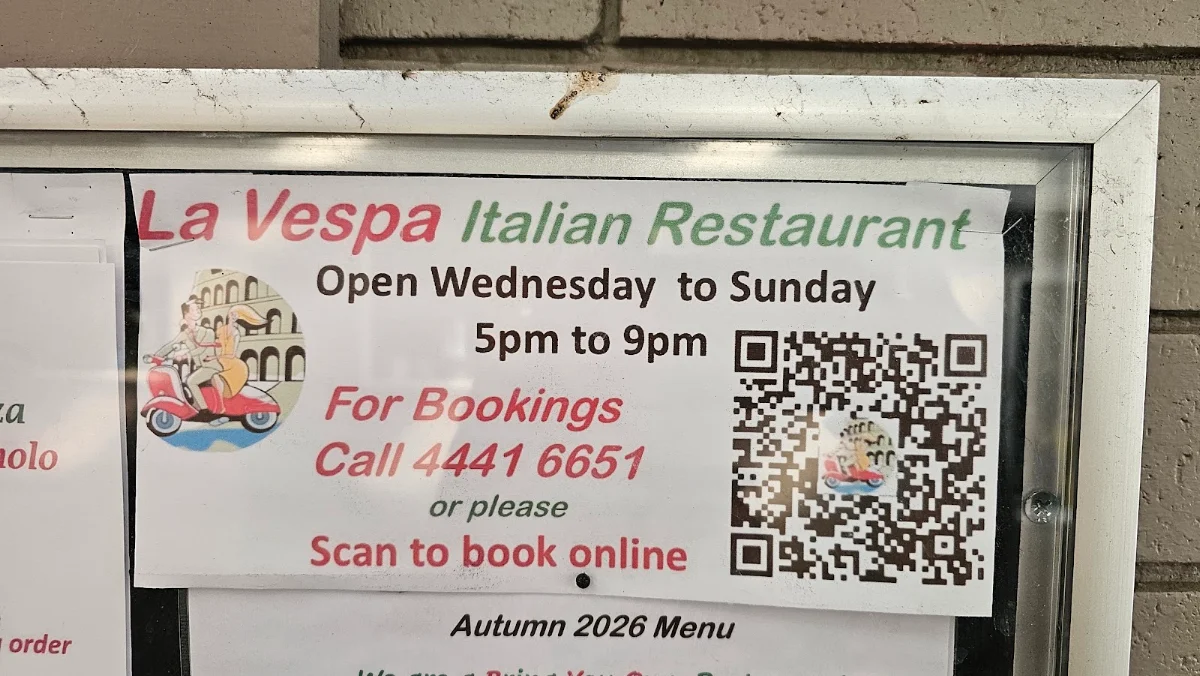 Menu, La Vespa Italian Restaurant