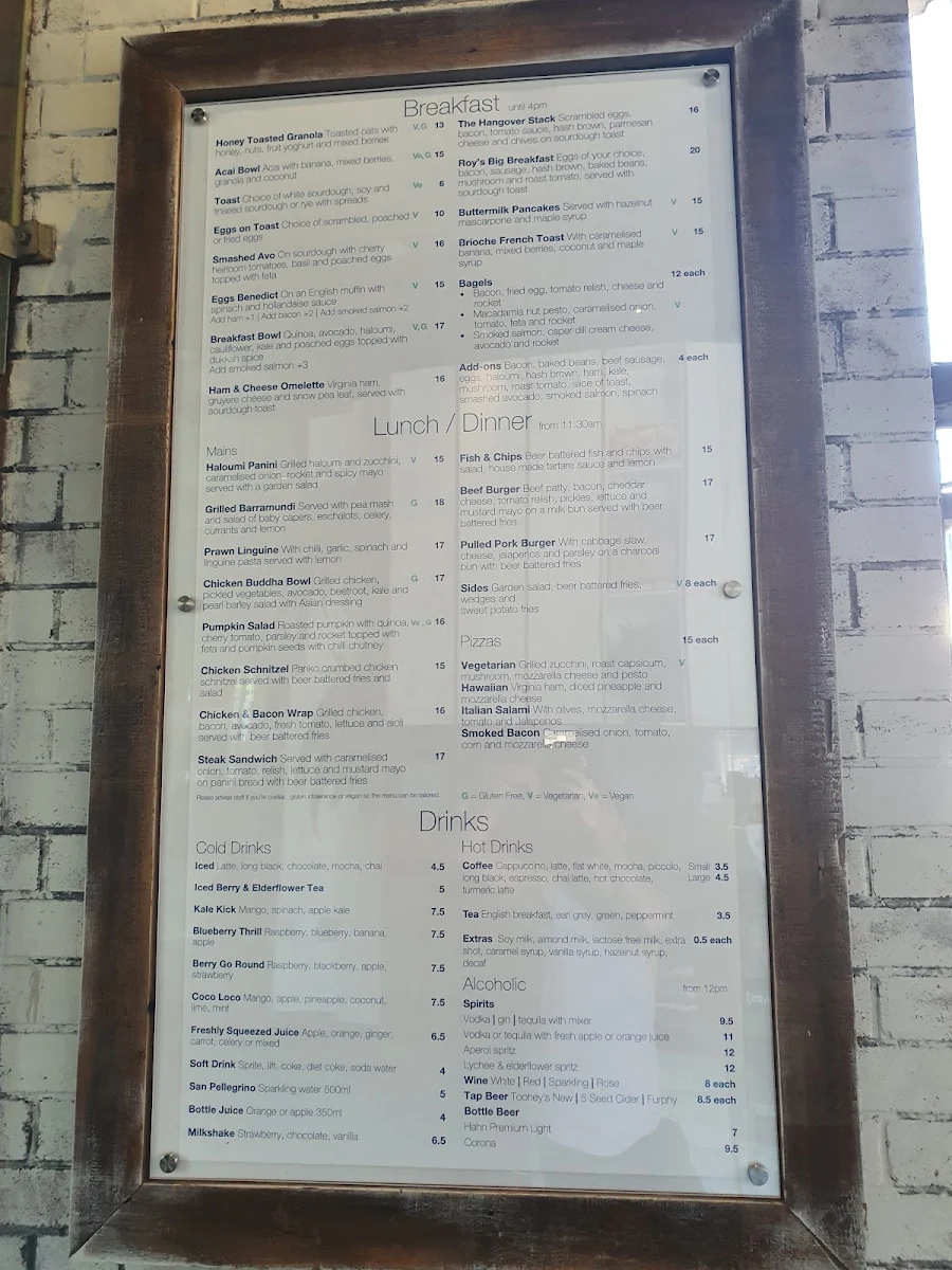 Menu, Roy's Cafe