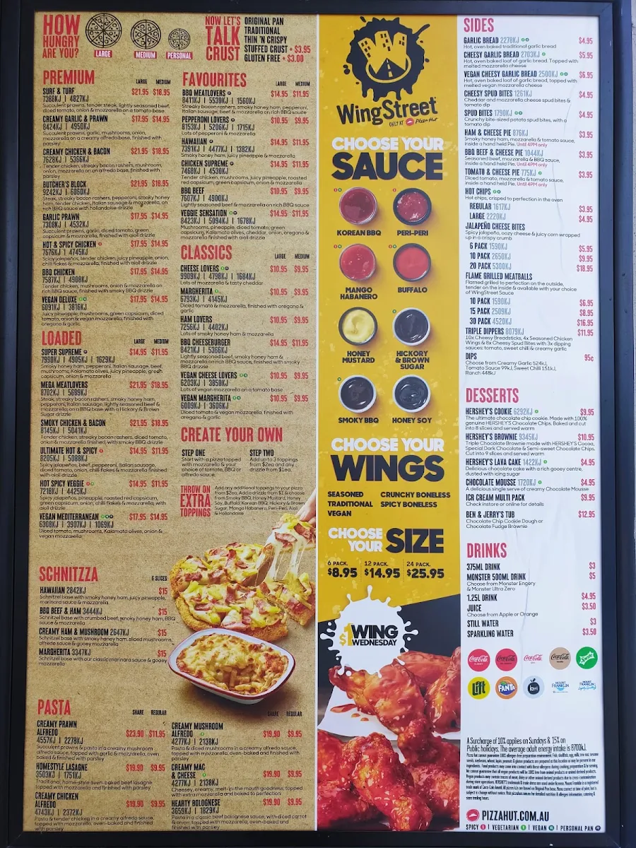 Menu, Pizza Hut Parramatta