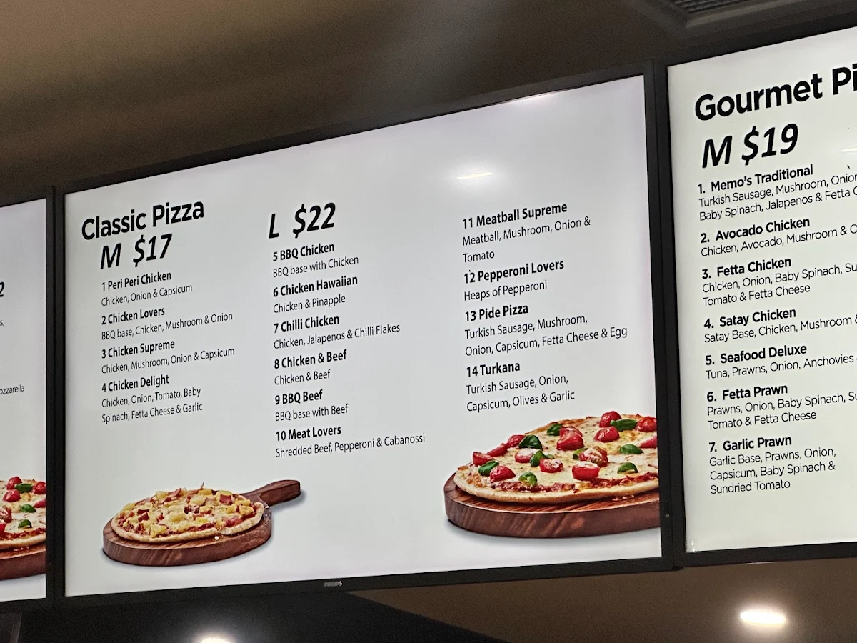 Menu, Memo's Pizza and Kebab - Greenacre