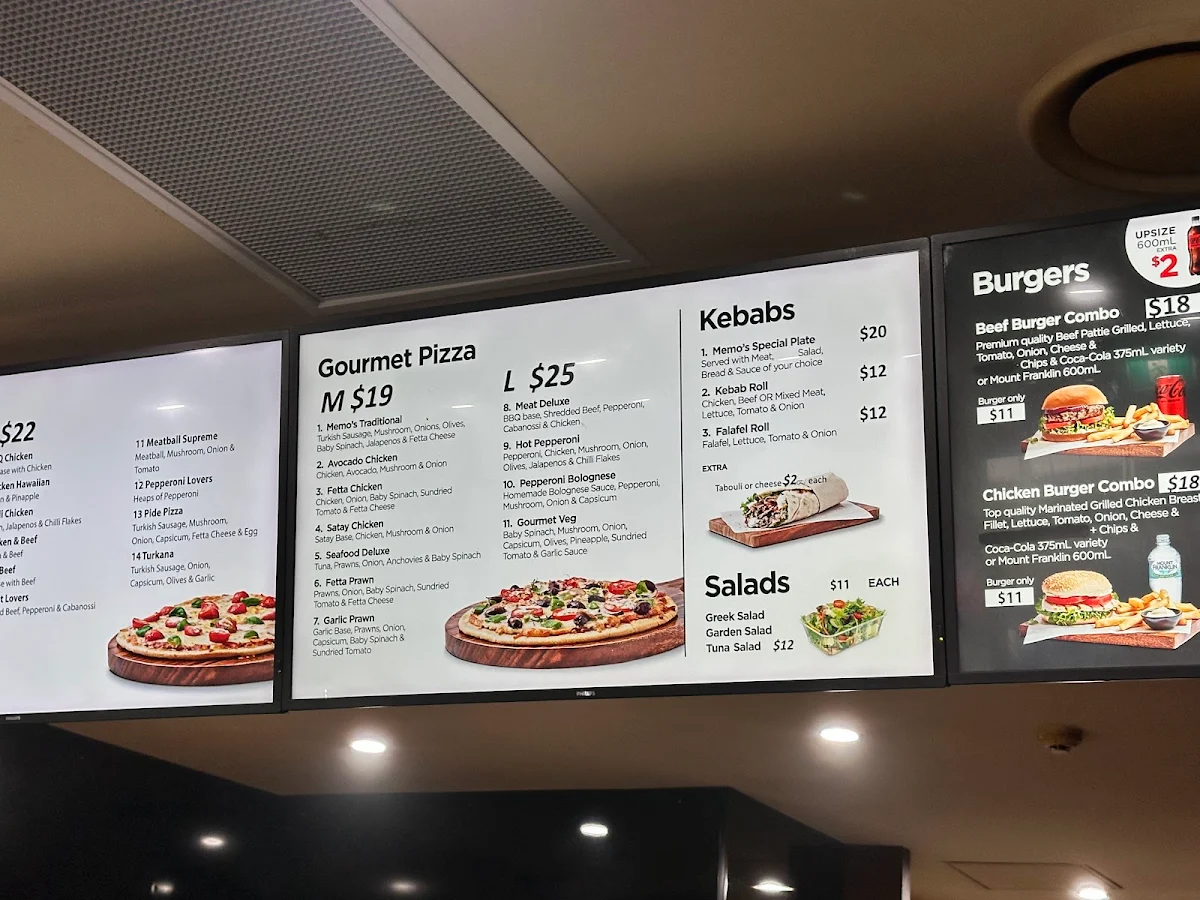 Menu, Memo's Pizza and Kebab - Greenacre