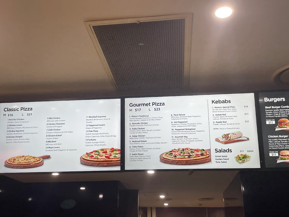 Menu, Memo's Pizza and Kebab - Greenacre