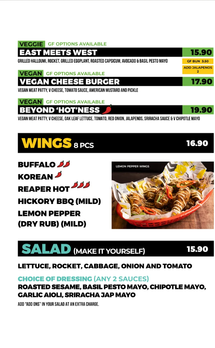 Menu, Burger Road - Watsonia