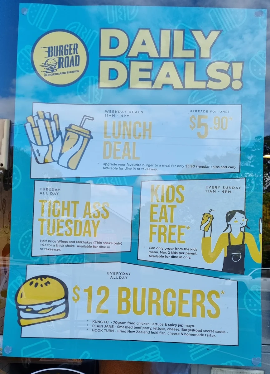Menu, Burger Road - Watsonia