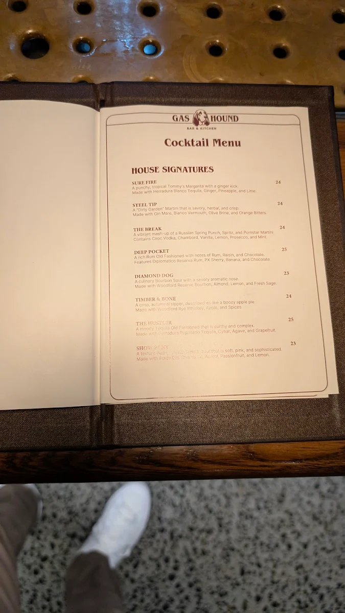 Menu, Gas Hound Bar & Kitchen