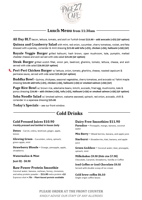 Menu, Page 27 Cafe