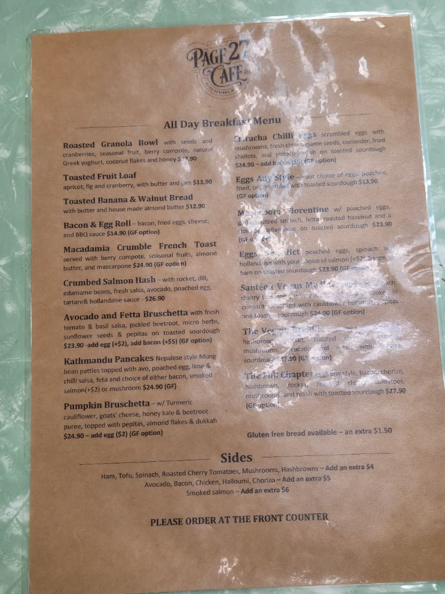 Menu, Page 27 Cafe