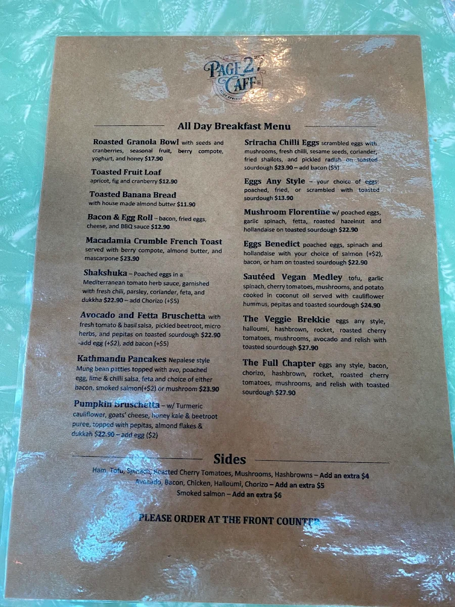 Menu, Page 27 Cafe