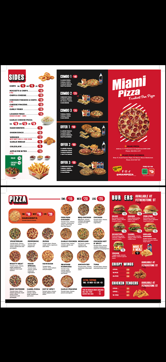 Menu, Miami pizza express