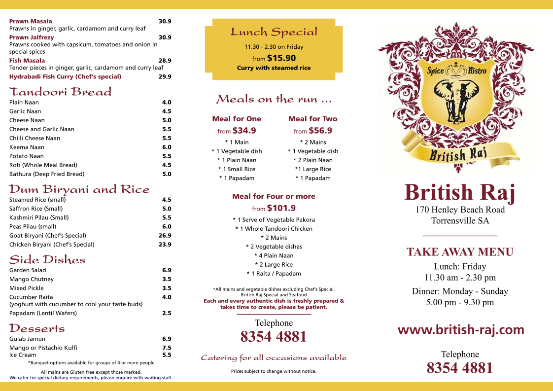 Menu, British Raj