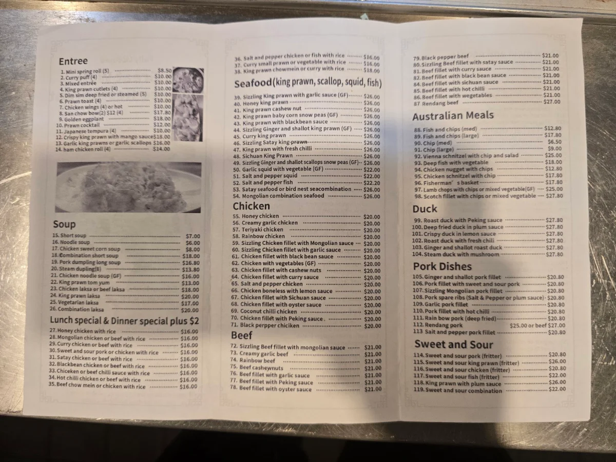 Menu, The Great Wall Chinese Restaurant