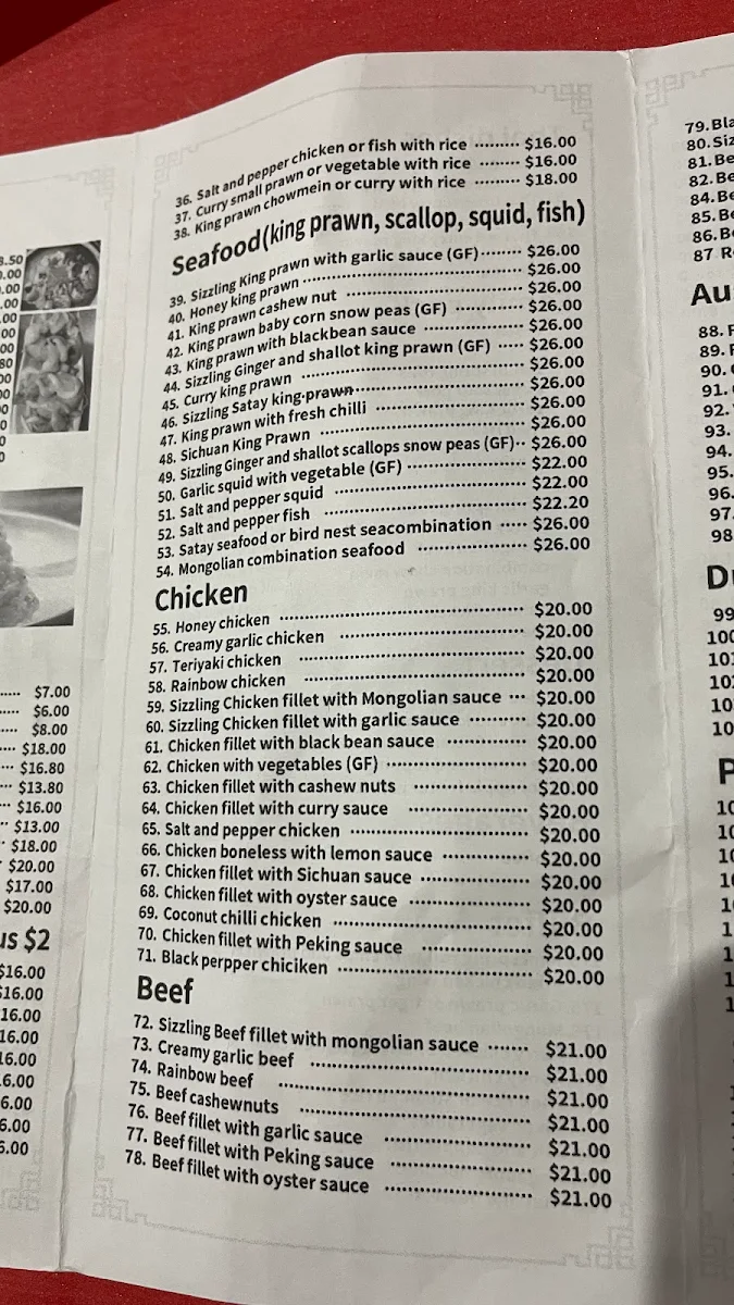 Menu, The Great Wall Chinese Restaurant