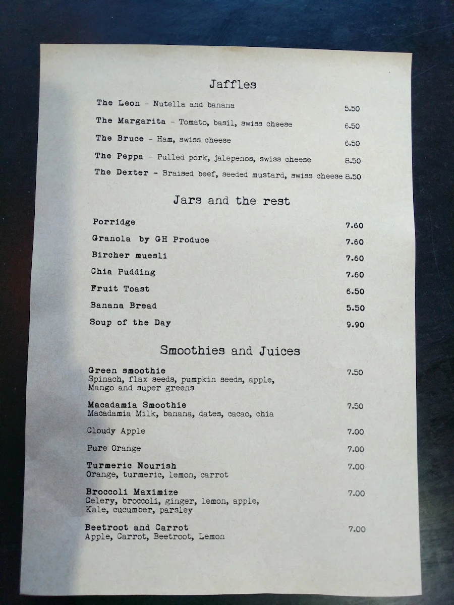 Menu, Little Horn Espresso