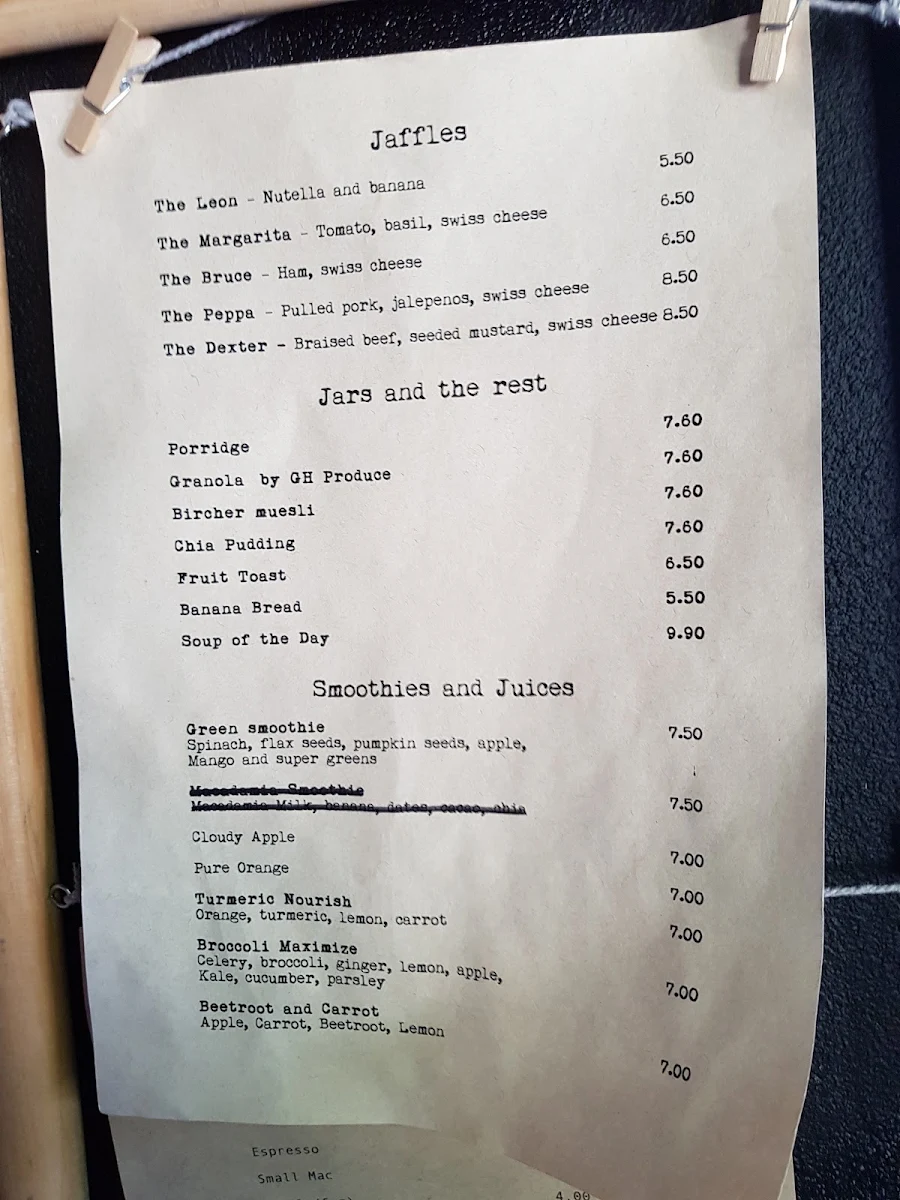 Menu, Little Horn Espresso