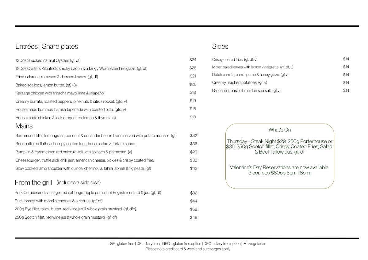 Menu, Porters