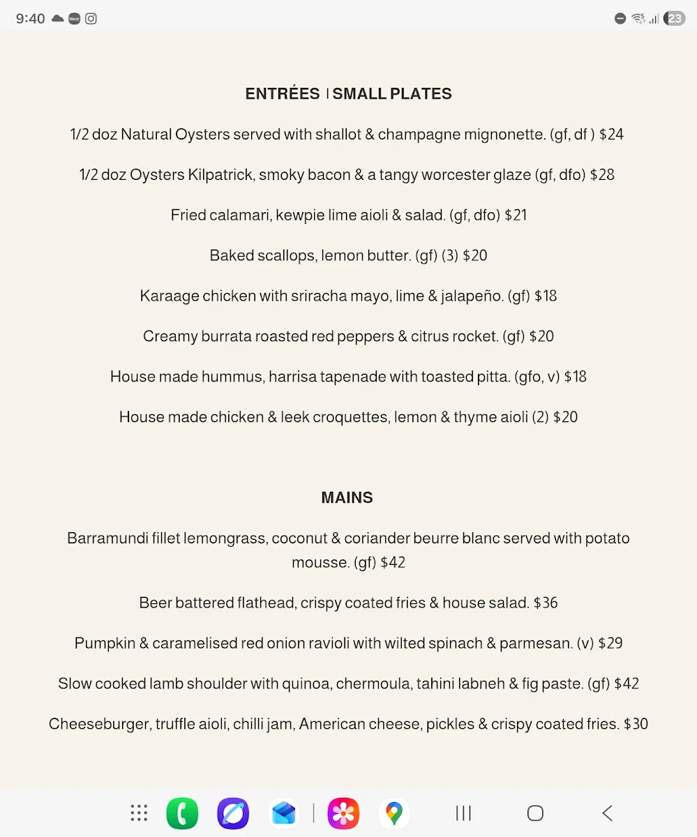 Menu, Porters