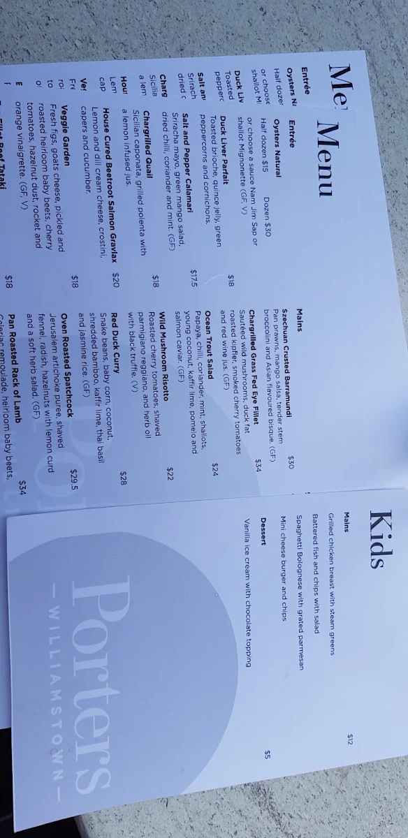 Menu, Porters