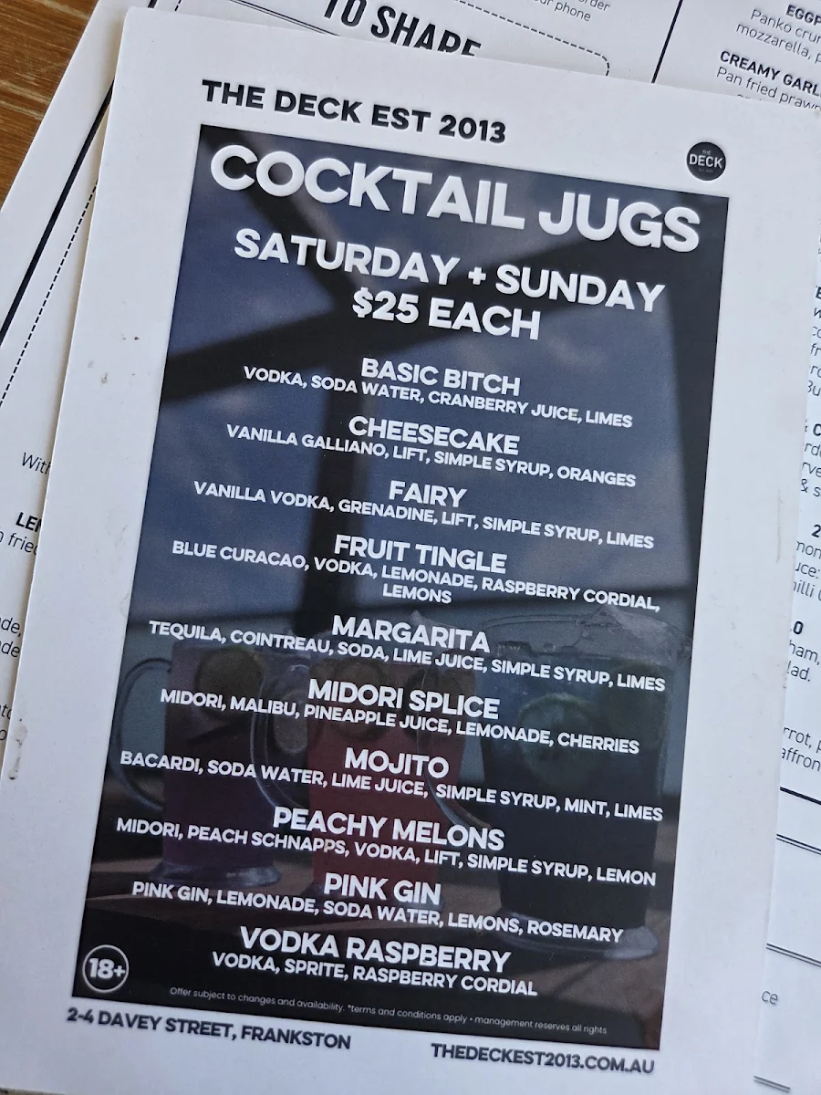 Menu, The Deck Est.2013