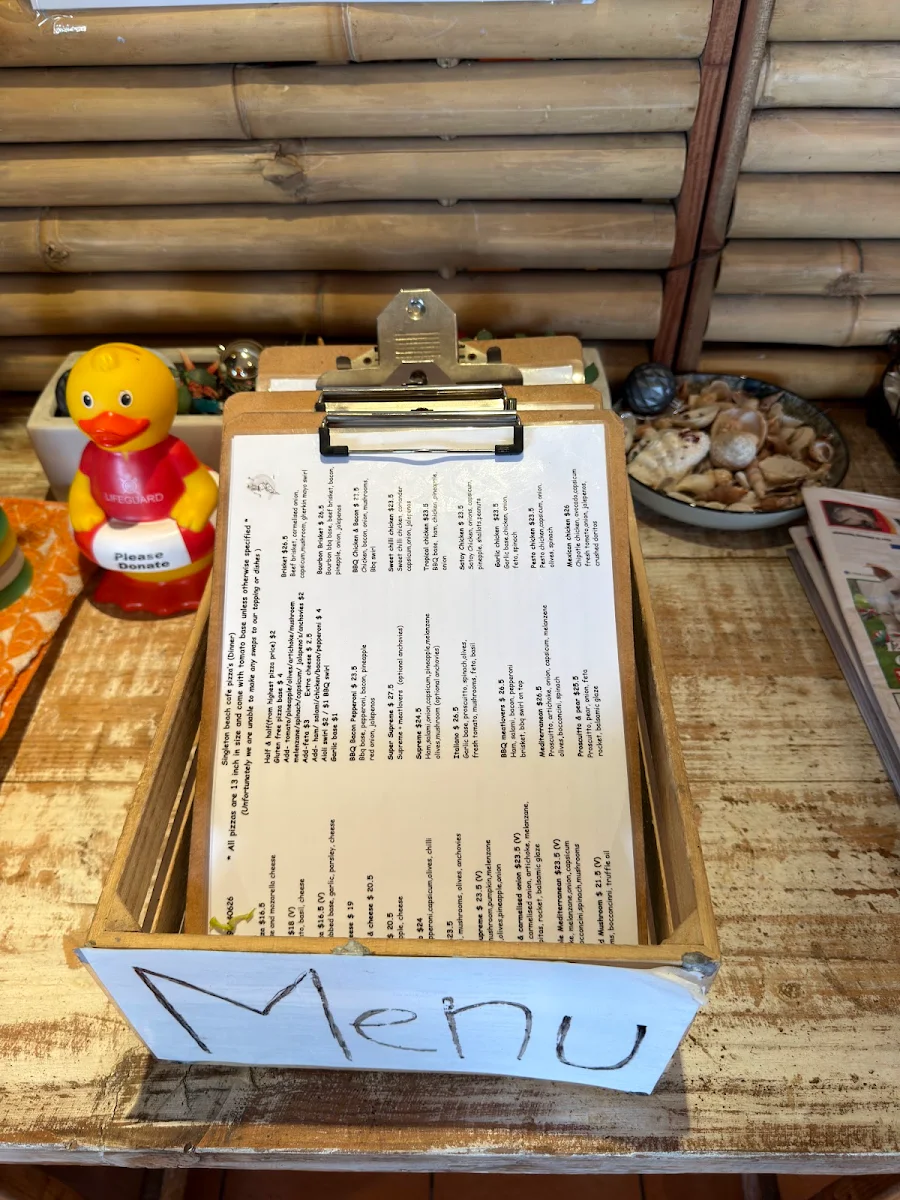 Menu, Singleton Beach Cafe