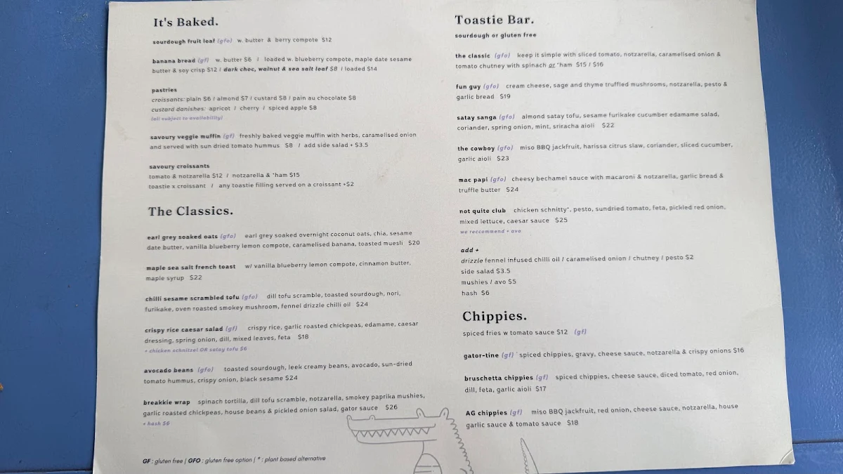 Menu, The Gator Club